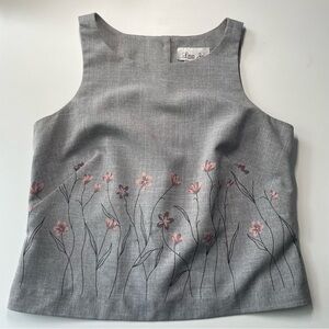 Gray floral back button up tank